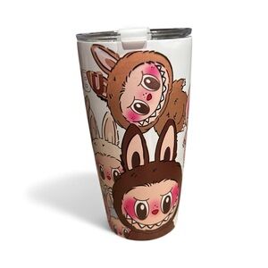 Labubu Character Tumbler with Lid 20oz hot and cold top drink lid.